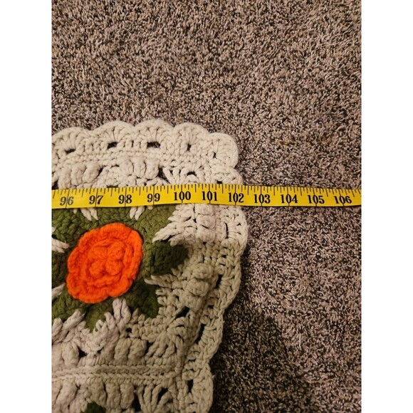 Vintage Handmade Crochet Blanket HUGE Comforter 102"x91" Beige Orange Floral - Picture 6 of 6